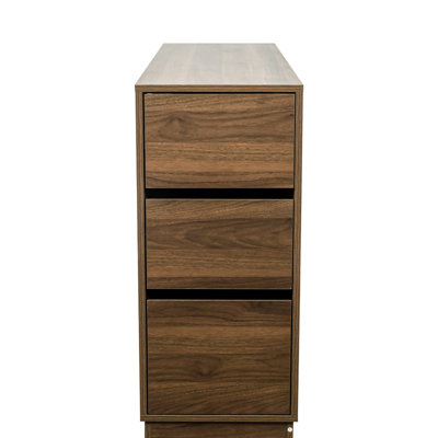 Kitchen Cabinet With 2 Glass Sliding Doors, 3 Side Drawers, And A Small Display Shelf, Minimalist Style, Space - Saving, 15Mm Particle Board Construction, Walnut Main Color Counter Doors Great For