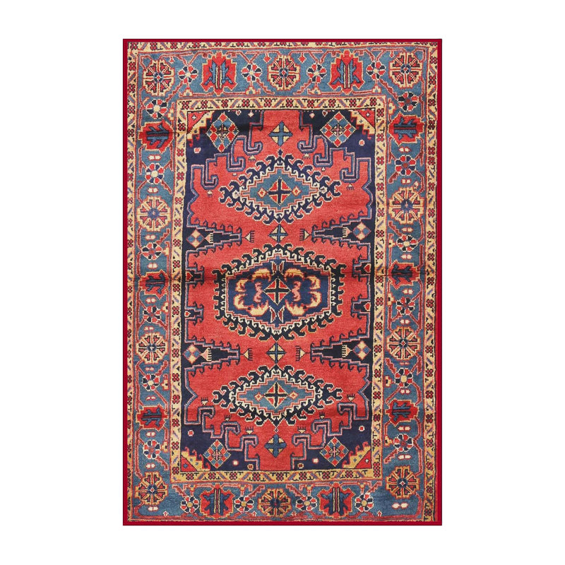 Tapis traditionnel rouge / noir Jamaica, Rectangle 5 pi x 7 pi