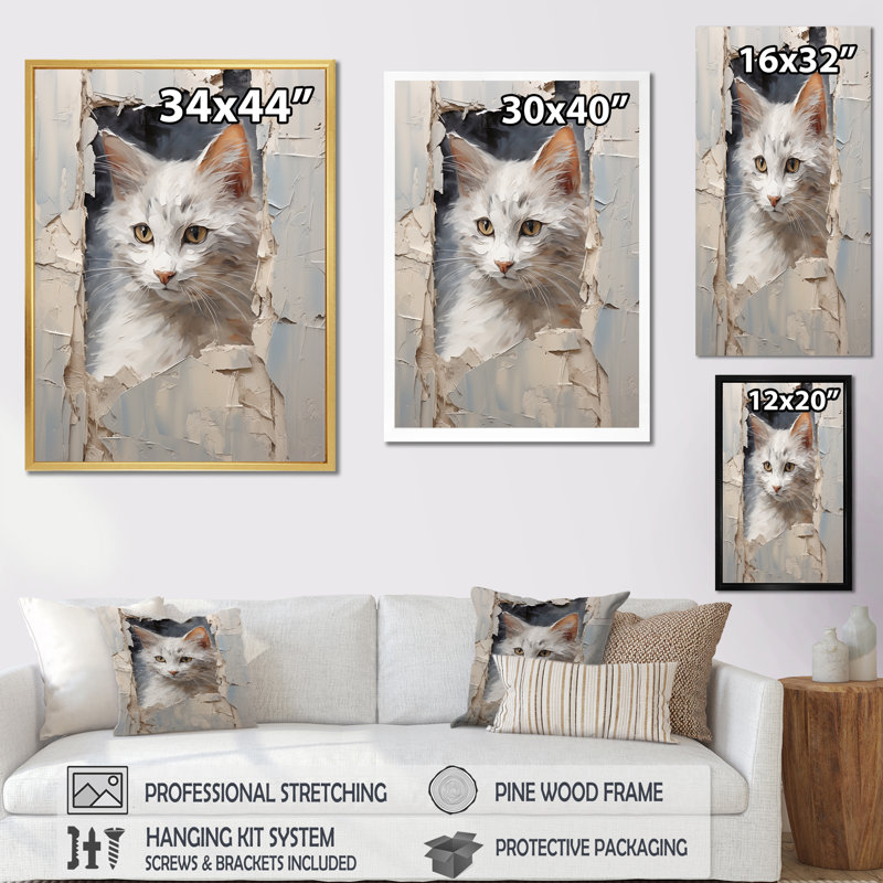 Minimalisme, portrait de chat beige I - reproduction d'art sur toile, H 20 po x l 12 po x P 1 po, Toile tendue