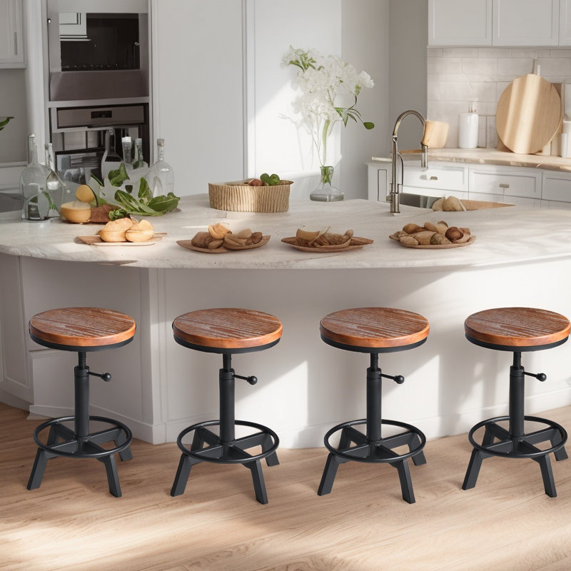 Ensemble de tabouret de bar industriel, tabouret pivotant à hauteur de comptoir réglable, tabourets de cuisine de ferme, 17,71 po à 24,41 po