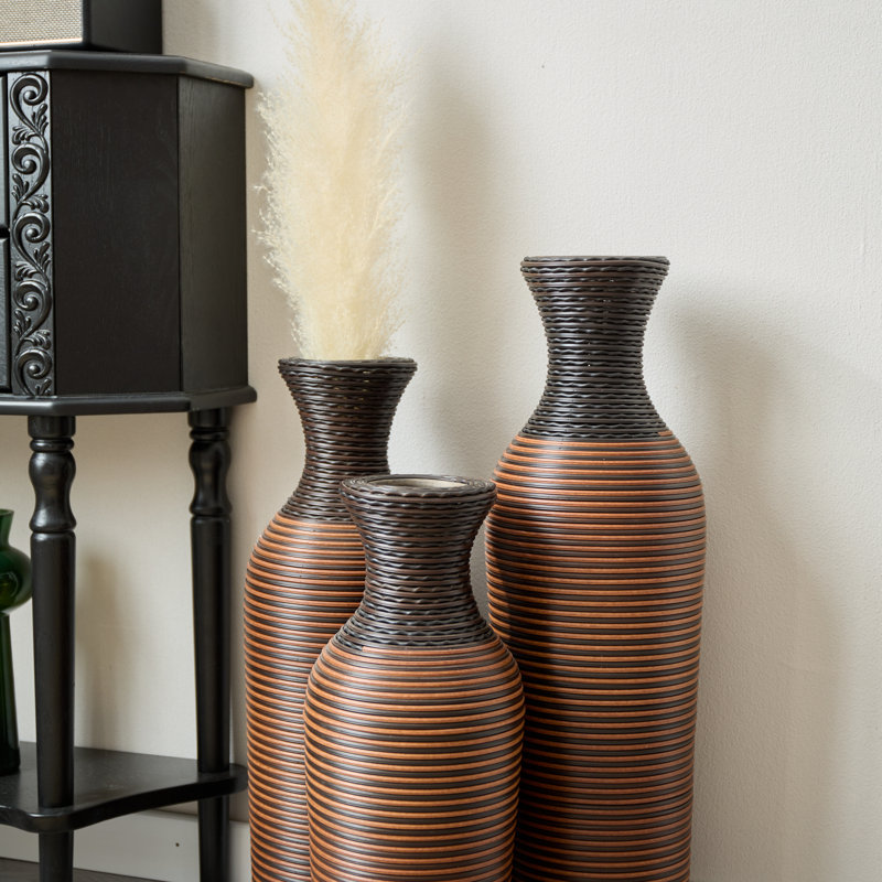 Ensemble de 3 vases de sol en rotin de PVC tissés à la main