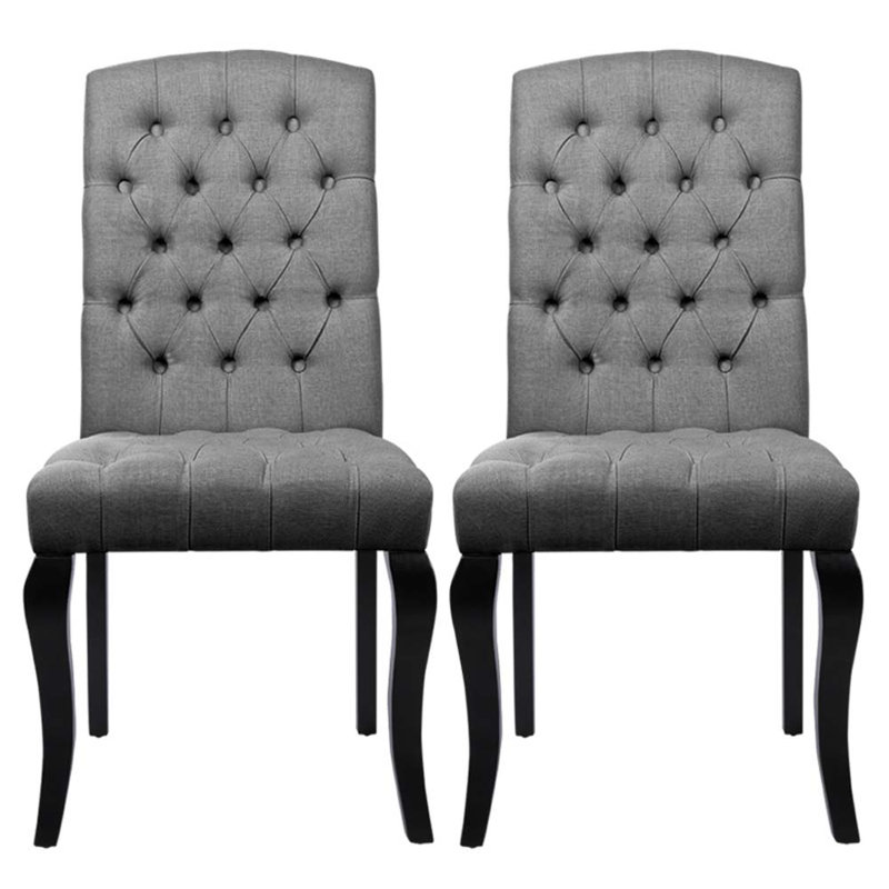 Danton 50cm H Tufted Linen Upholstered Side Chair, Grey