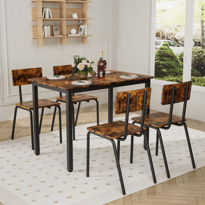 Ensemble de table de salle à manger 5 pièces avec 4 chaises, Brun rustique / noir