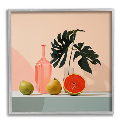 Bb-246-Tropical Agrumes Nature morte encadrée sur bois