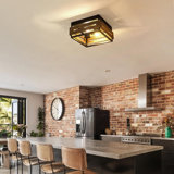 2-Light Flush Mount Ceiling Light Fixture Rustic Ceiling Light With Metal And Wood Farmhouse Light Fixture