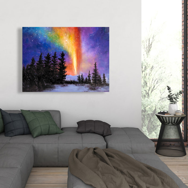 Aurore boréale dans la forêt - décor de toile le plus vendu