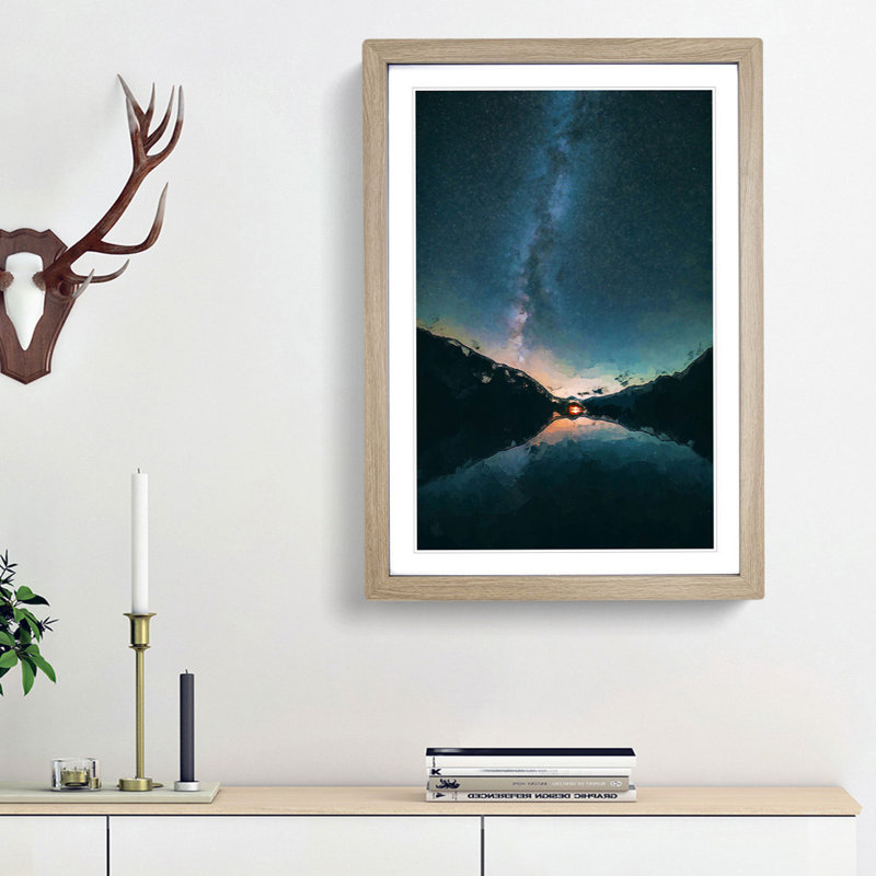 Milky Way Above a Lake in Italy in Abstract - Picture Frame Graphic Art Print, 36cm H x 27cm W x 2cm D, Oak Framed