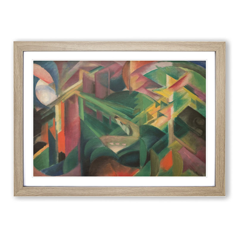 Deer in the Garden by Franz Marc - Picture Frame Painting, Oak, 27cm H x 36cm W x 2cm D