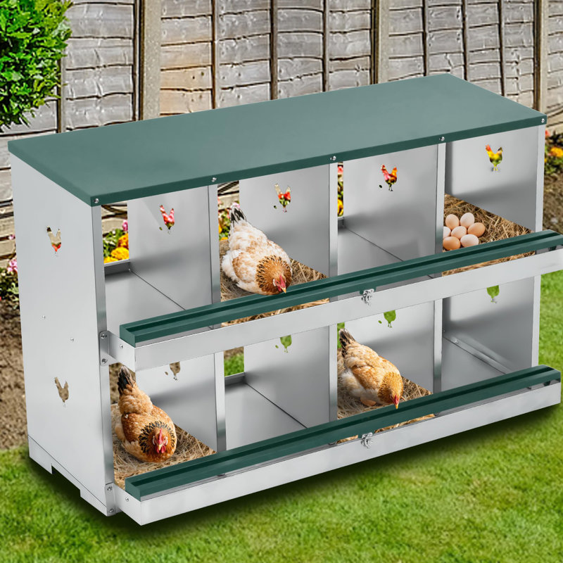 Boîte à nid de poule avec grand trou ventilé de 12 po x 11 po, boîtes à œufs en métal à deux niveaux avec 8 compartiments Boîte à œufs pour collection d'œufs