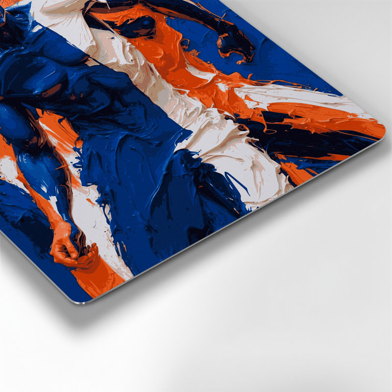 Abstrait art figuratif bleu en métal 76, H 12 po x l 12 po