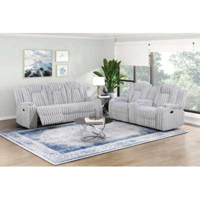 Double Reclining Sofa with Cup Holders Ultra Comfort Premium Corduroy Upholstery for Living Room
