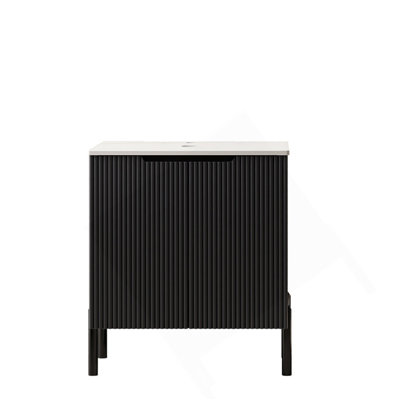 24" Freestanding Cabinet Without Basin, With Carrara White Sintered Stone Counter Top And 2 Doors, Black