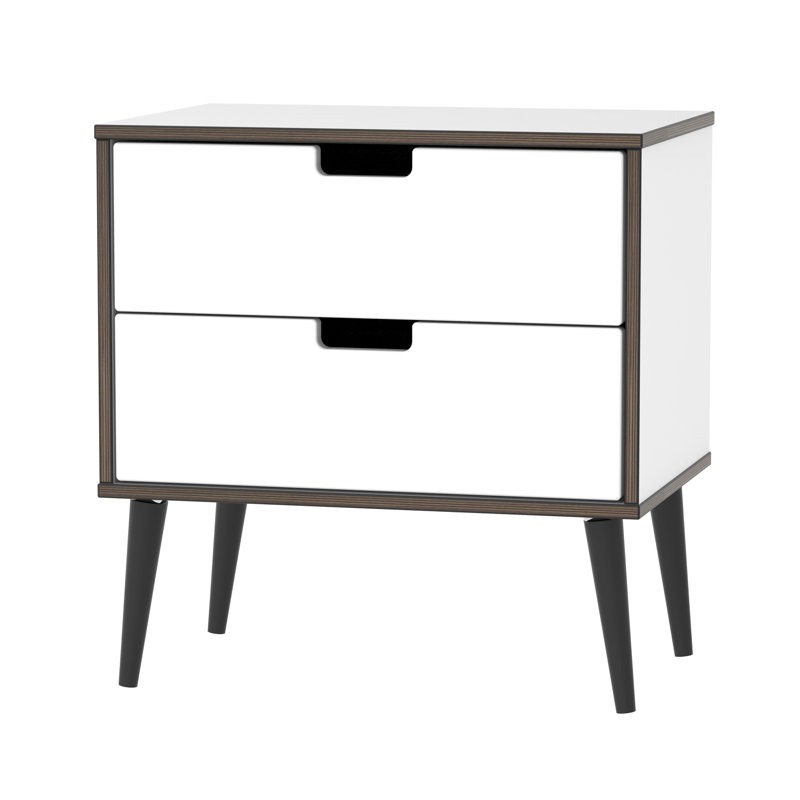 Fully Assembled Fairbury 2 Drawer Bedside Table, White Gloss/Black