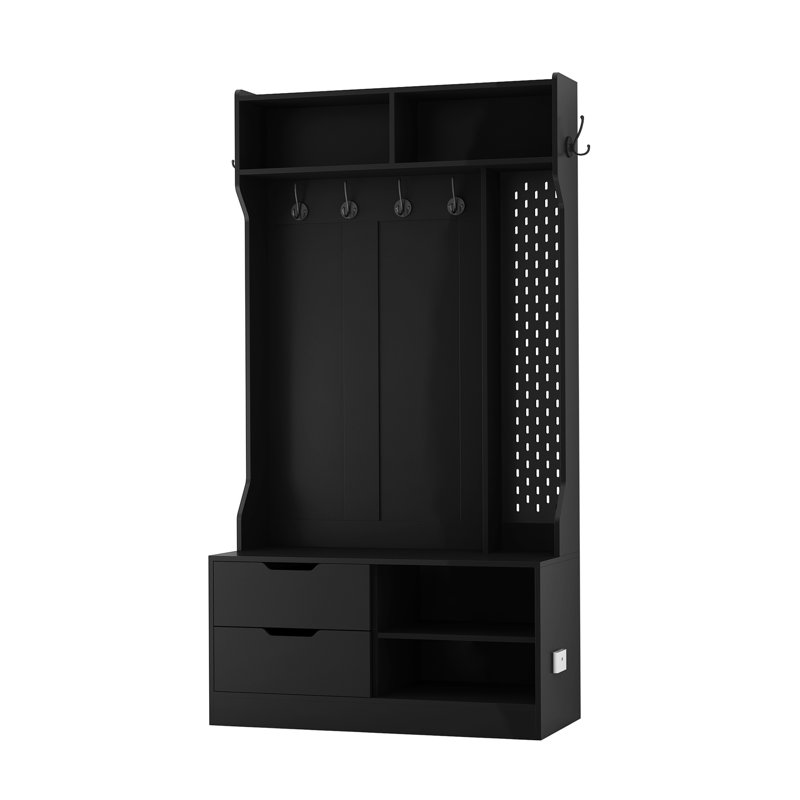 Hall Tree With 6 Hooks,Coat Hanger, Entryway Bench, Storage Bench,For Entrance, Hallwa,Black