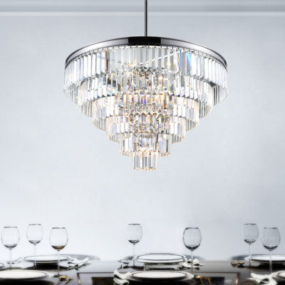 Persephone 15 Light 30in Elegant Crystal Chandelier Chrome Finish with Faceted Glass Pendant