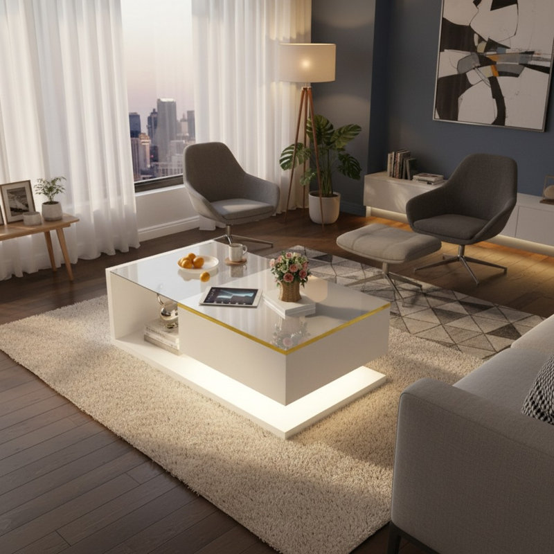 Coffee Table with Storage, White, 32.5cm H x 90cm W x 50cm D