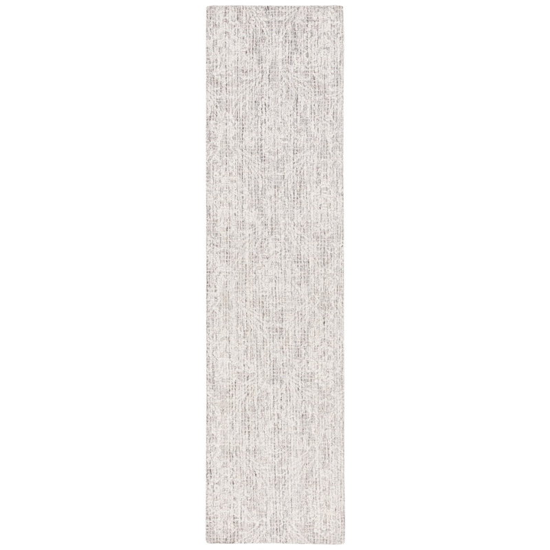 Tapis ivoire / gris en laine et coton touffeté à la main Chaffinch, Tapis de couloir 2 pi 3 po x 9 pi