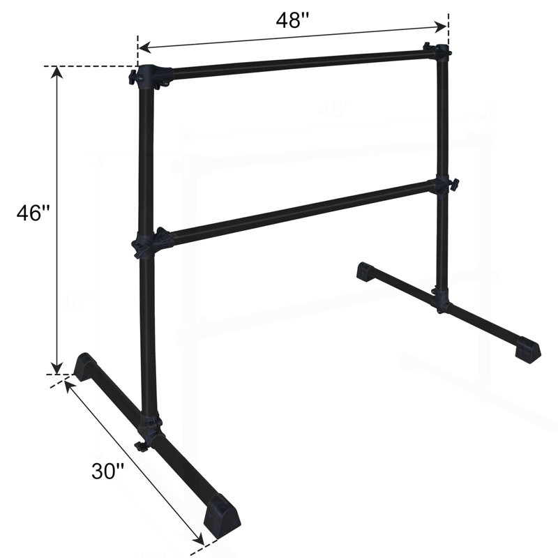 Barre de ballet noire de 4 pi avec plage réglable de 6,7 à 46 pouces pour la pratique de la danse, Noir