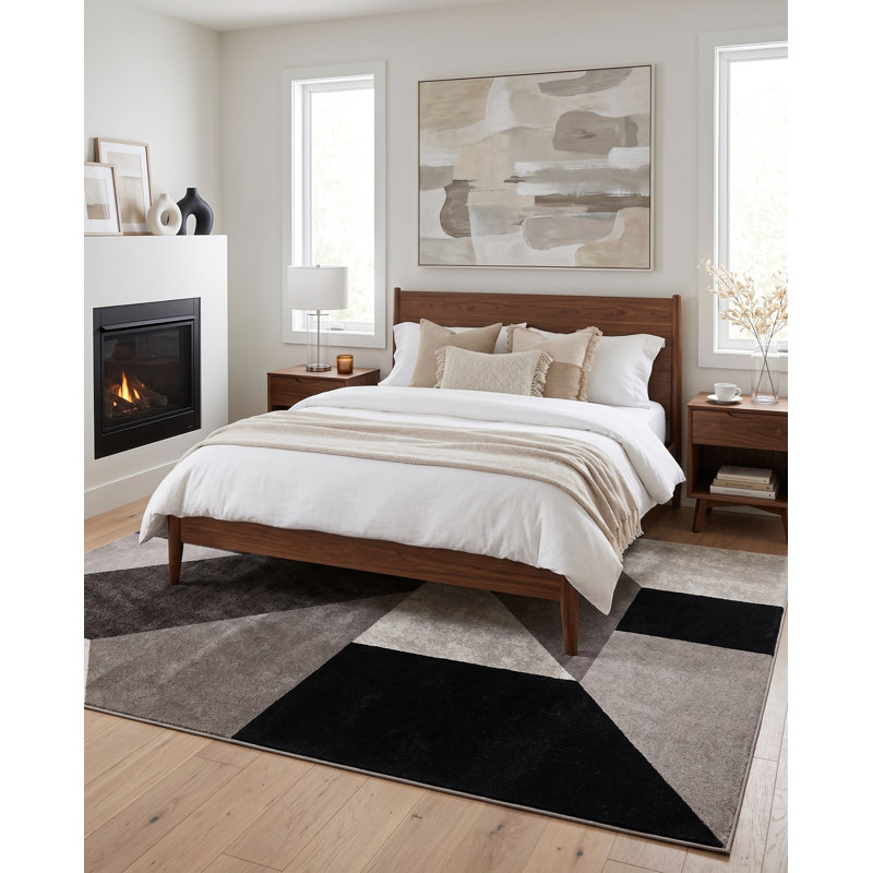 Kiraz Abstract Area Rug in Brown/ White/ Black/ Beige/ Grey, Rectangle 5' x 7'2"