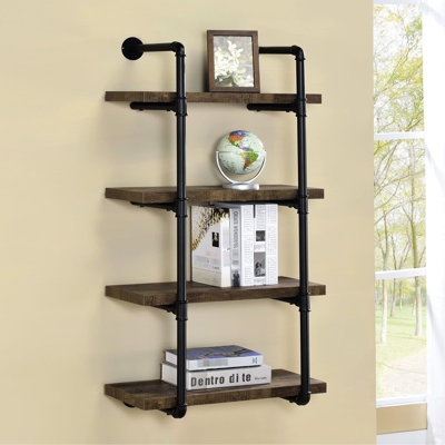 Rustic Oak And Black 4 Shelf For Office, Decorative Practical Brown Shelf, Ideal Office Storage Solution