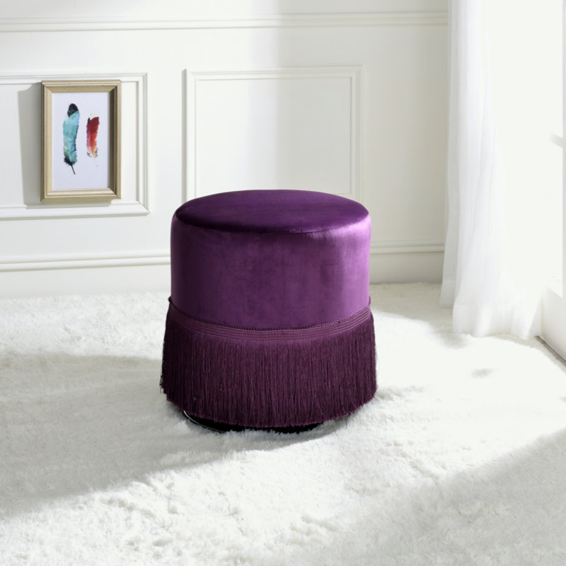 Repose-pieds rond aubergine mauve avec frange