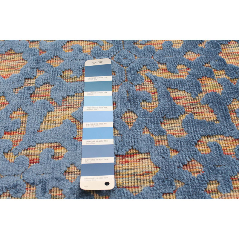 Tapis bleu foncé en soie noué à la main Cudahy