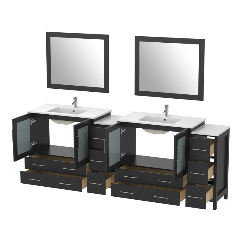  96" Double Bathroom Vanity Set with Mirror, Espresso