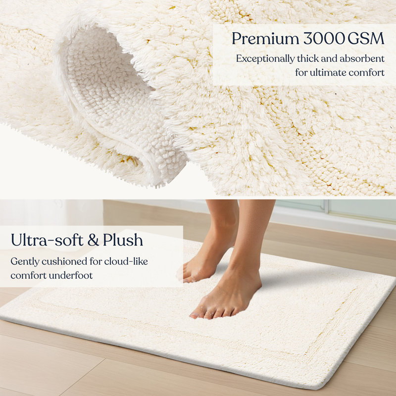  Organic Cotton Reversible Bath Mat – 3000 GSM, GOTS Certified, Ultra-Thick & Super Absorbent | Soft, Plush & Quick-Drying Bathroom Rug
