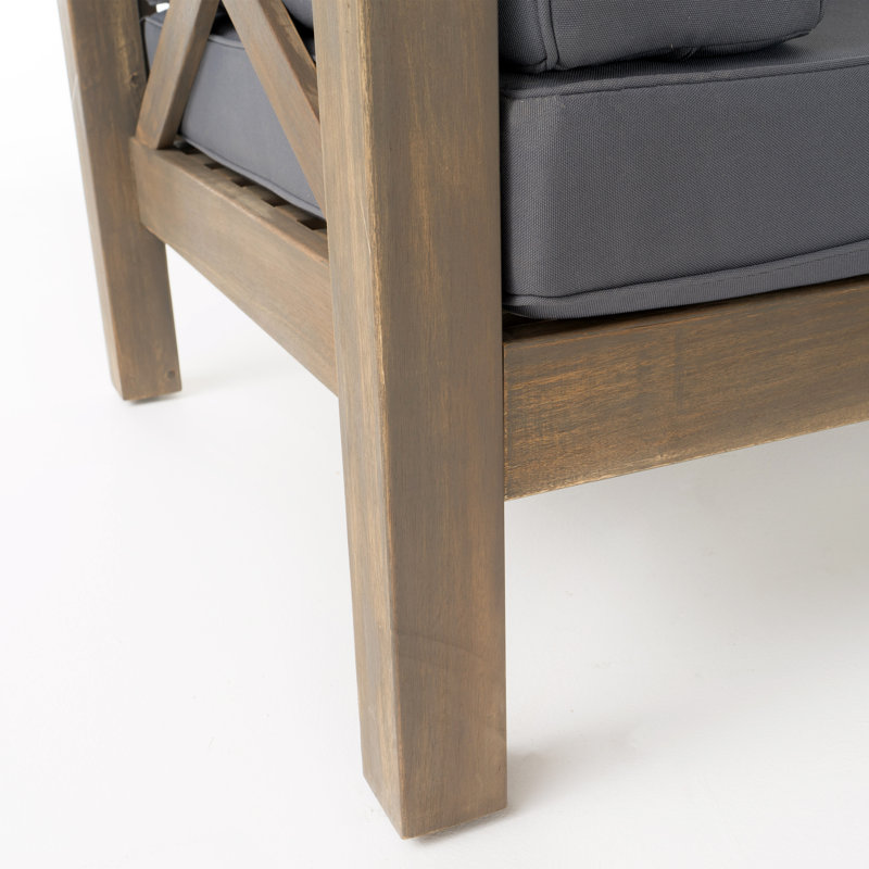 Ensemble de causeuse et table basse d'extérieur en bois d'acacia Seana, Accoudoir à gauche (vu de face), Gris foncé, Gris
