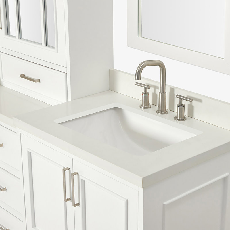 85'' Double Bathroom Vanity with White Quartz Top, White