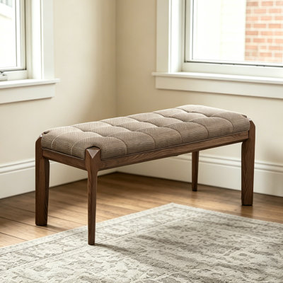 Banc long en bois de frêne massif avec coussin rembourré en lin et coton — Banc de table de salle à manger, repose-pieds de chambre à coucher, banc à chaussures de vestibule