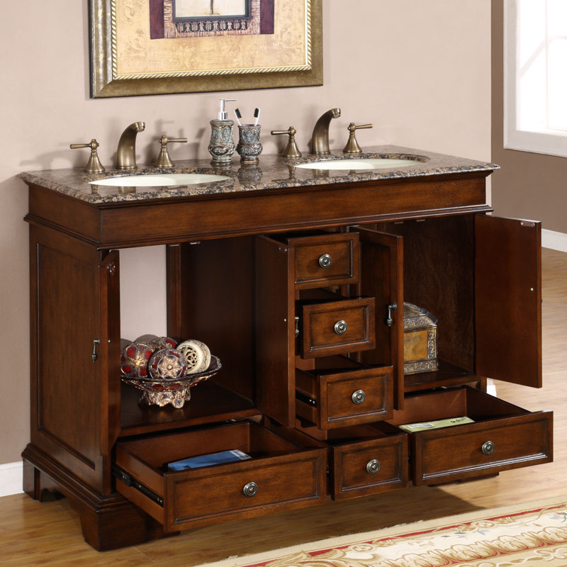Ensemble de meuble-lavabo double 48 po Alberga, Pierre granite baltique brune