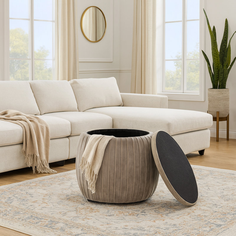 Sagebrook Home 19" Newry Black Velvet Storage Stool, Taupe
