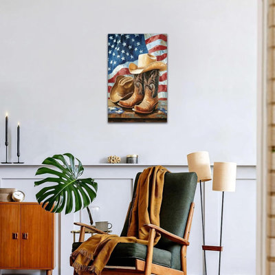 Décoration murale rustique sur toile drapeau de botte Western
