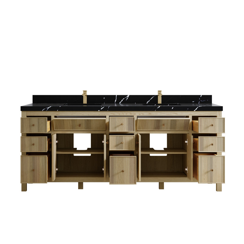 84'' Double Bathroom Vanity with Quartz Top, Calacatta Black
