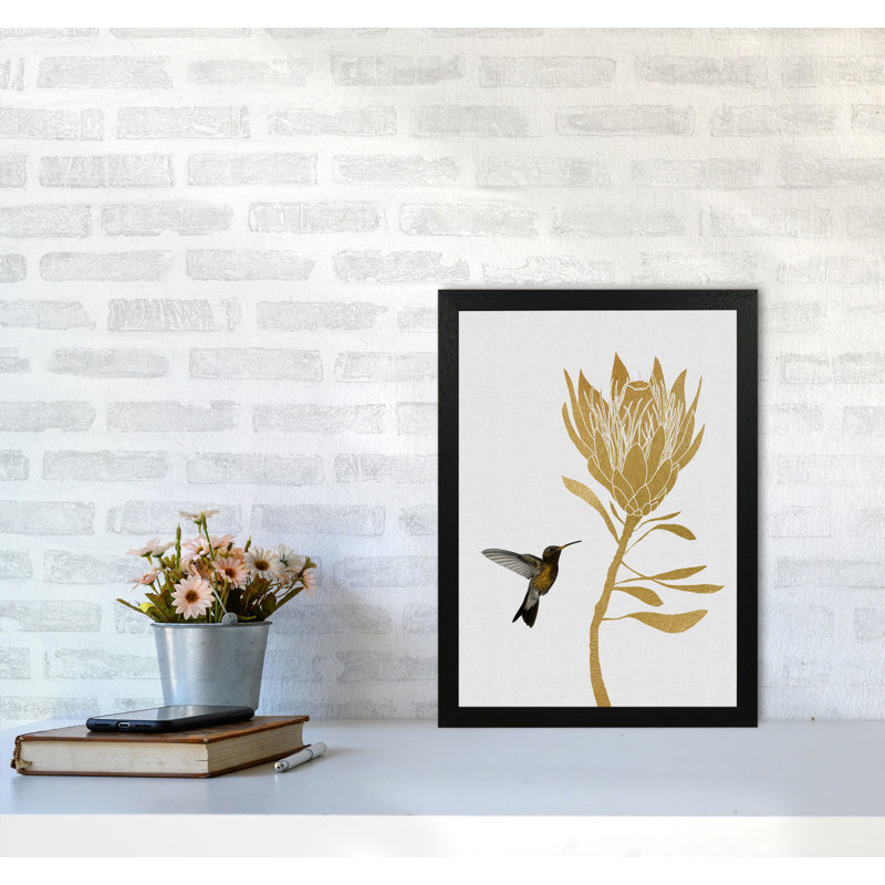 Hummingbird & Flower I - Print, Honey Oak Frame, 42 cm H x 30 cm W x 5 cm D