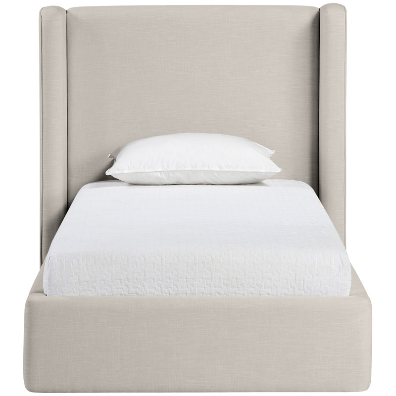 Kendall Wanaque Linen Textured Fabric Upholstered Bed, Beige Linen Textured Fabric, Twin