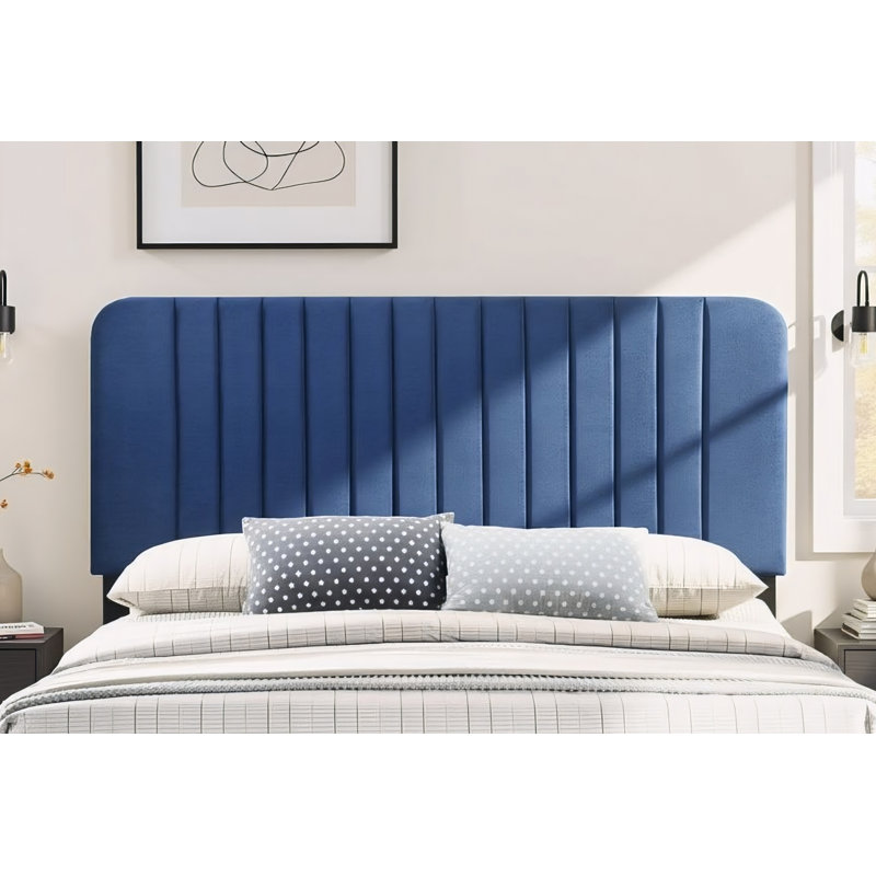 Ensemble de lit double en velours bleu marine Valletta, Double, Marine