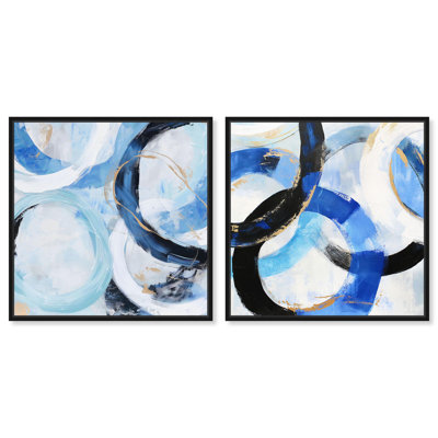 Modern Rounds Set Canvas Set of 2 Blue Green Abstract by 