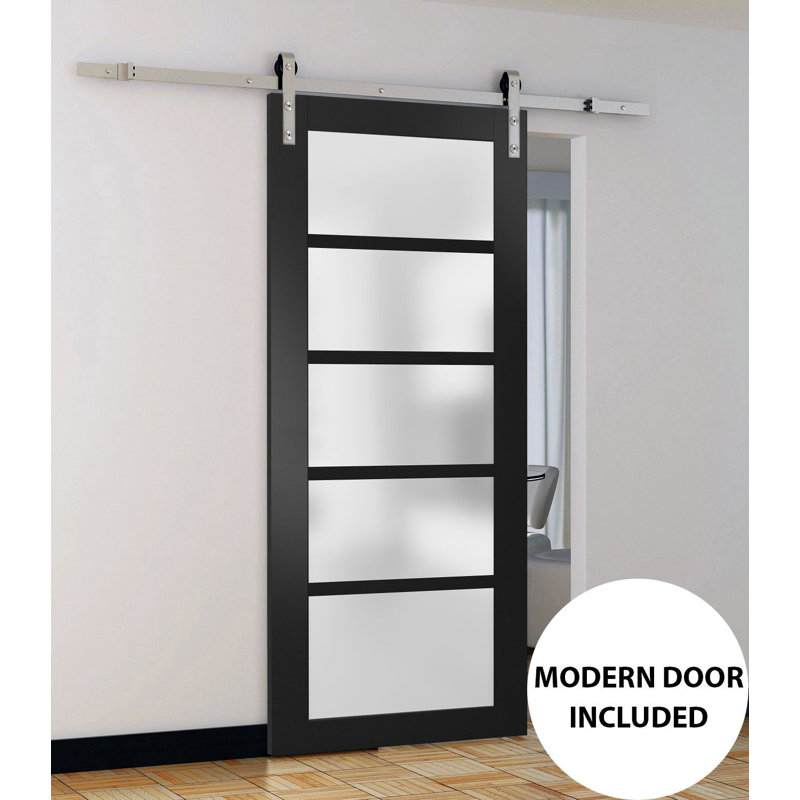 Ensemble de supports de rail robustes pour porte de grange Quadro 4002 noir mat de 2 m (6,6 pi) avec quincaillerie renforcée pour portes intérieures à panneaux pleins - 91,4 cm x 243,8 cm (36 po x 96 po) - Rail argenté