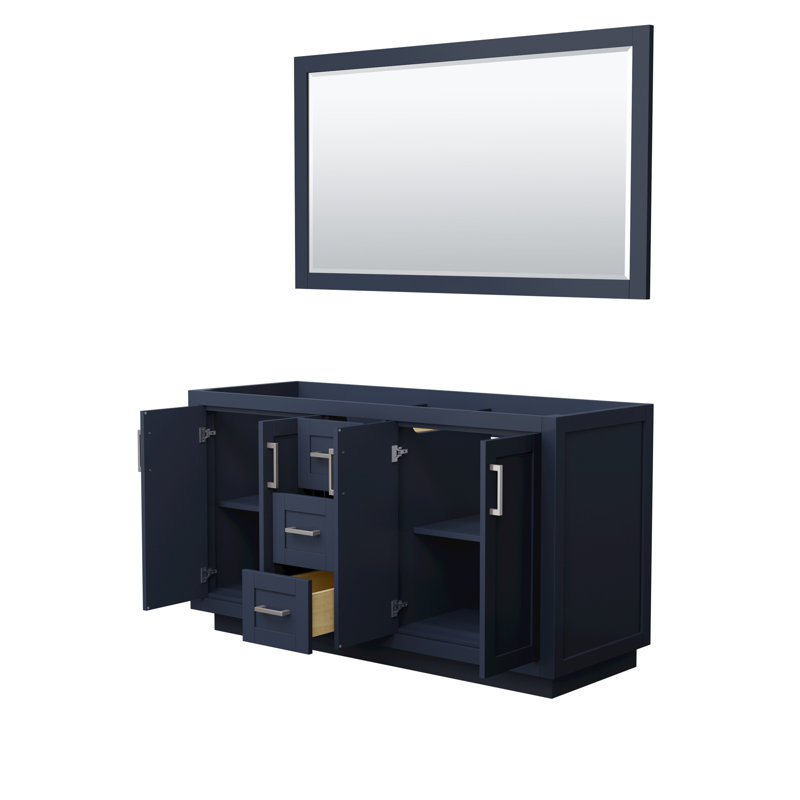 Base de meuble-lavabo double autoportante 59,25 po Miranda avec miroir 58 po Miranda, Bleu foncé / nickel brossé