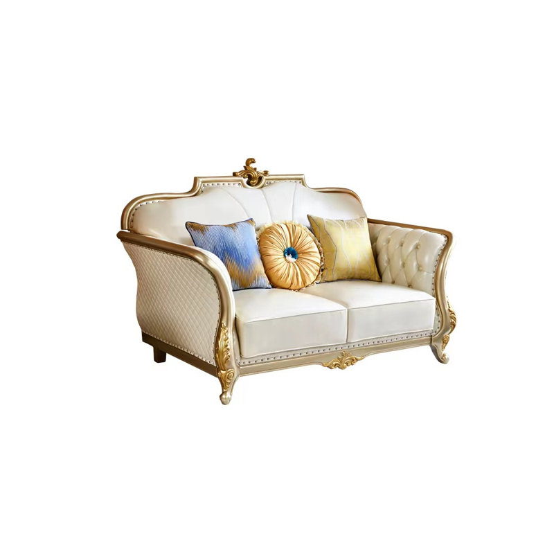 Causeuse en cuir véritable 66,93 po, Cuir véritable champagne