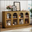 Grande armoire de rangement à 4 portes avec portes en verre, armoire arquée avec tablettes réglables pour la cuisine, la salle à manger et le salon