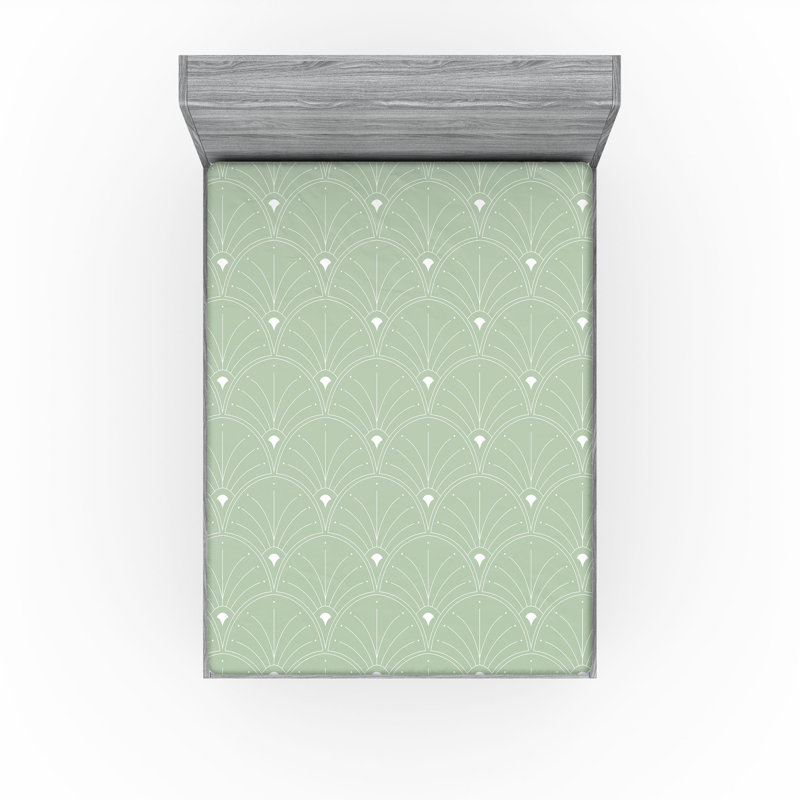  Drap-housse géométrique, Drap-housse de taille très grand, Pale Green/White
