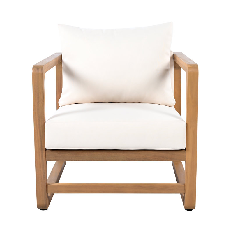 Outdoor Lounge Chair, Acacia Wood Club Chair, Oversized Seat with White Cushion Set