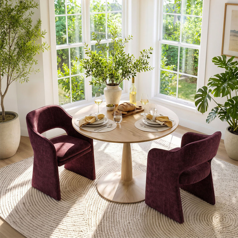 Ensemble de table et de chaises pour 2 personnes avec table ronde et 2 fauteuils en tissu rembourrés, Wine