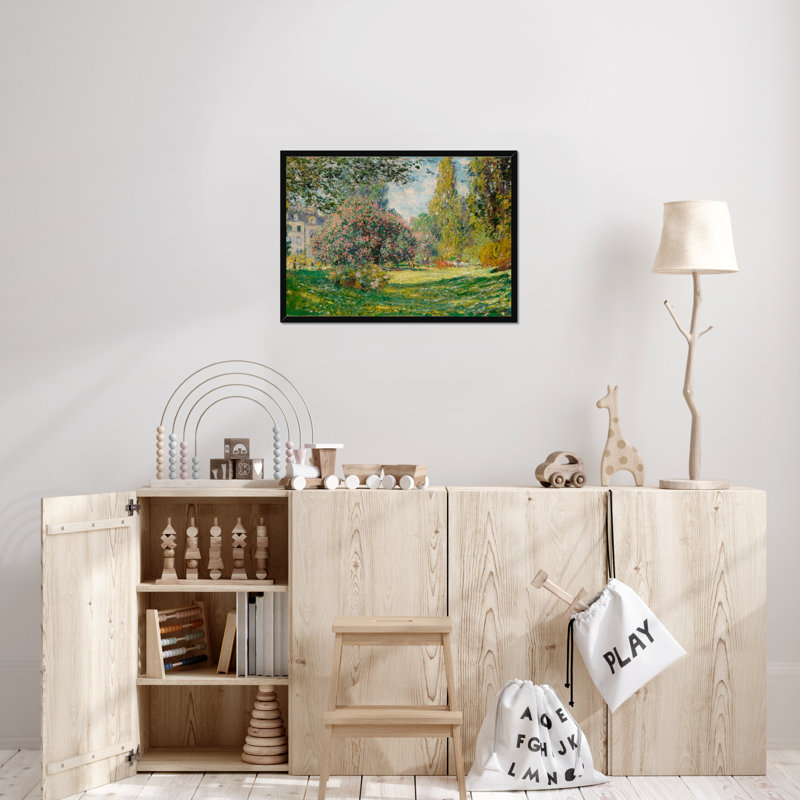 Landscape-The Parc Monceau by Claude O. Monet - Wrapped Canvas Painting, Black Framed Paper Print, 34cm H x 50cm W x 2.3cm D