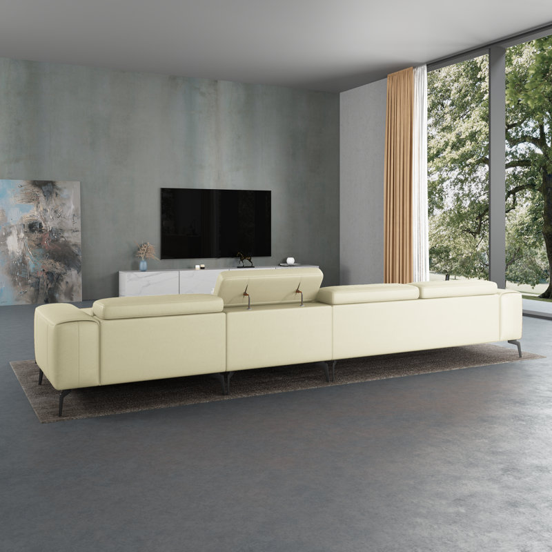 Cavour Sectional, White Genuine Leather, Right Hand Facing