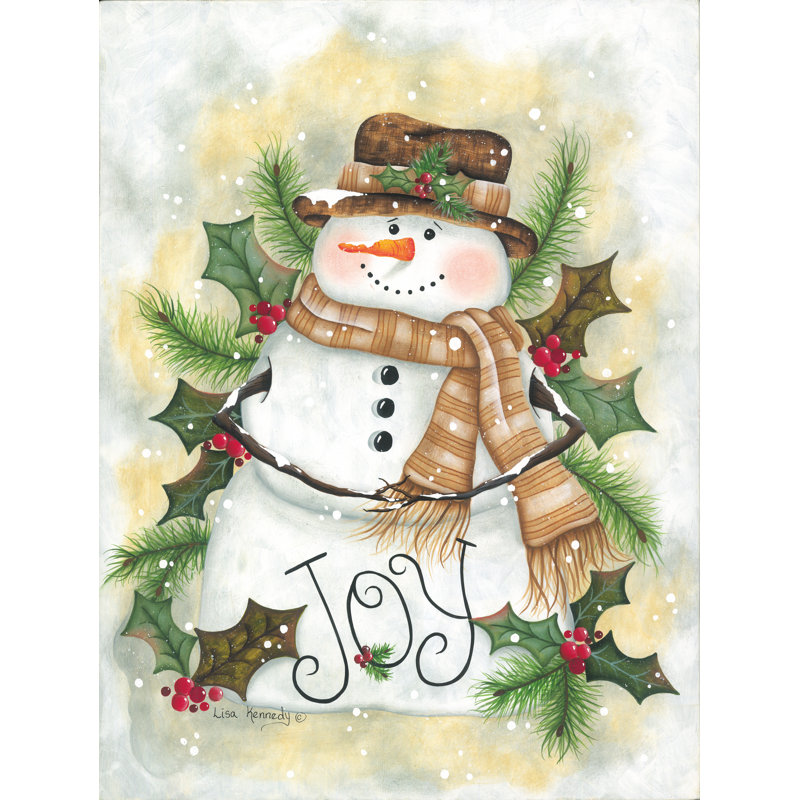 «Holly Snowman» par Lisa Kennedy, Pas de tapis, Cadre érable, H 16 po x l 12 po