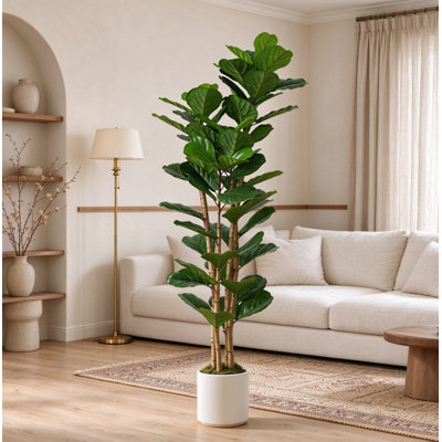 Maintenance-Free Fiddle Leaf Fig Artificial Tree, Elegant Green Faux Plant for Bedroom & Office Corners